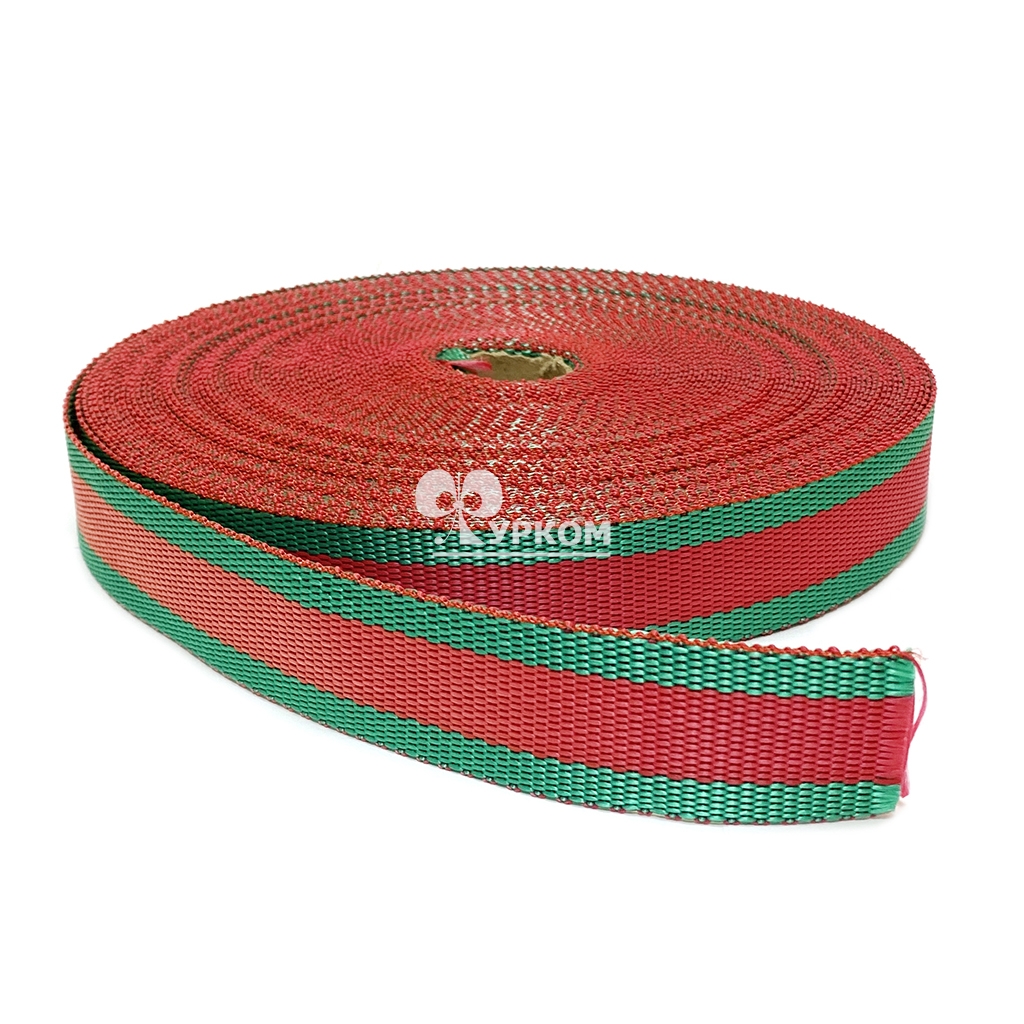 Стропа текстильная (лента ременная) - 30 мм - красный/зеленый - 25 м