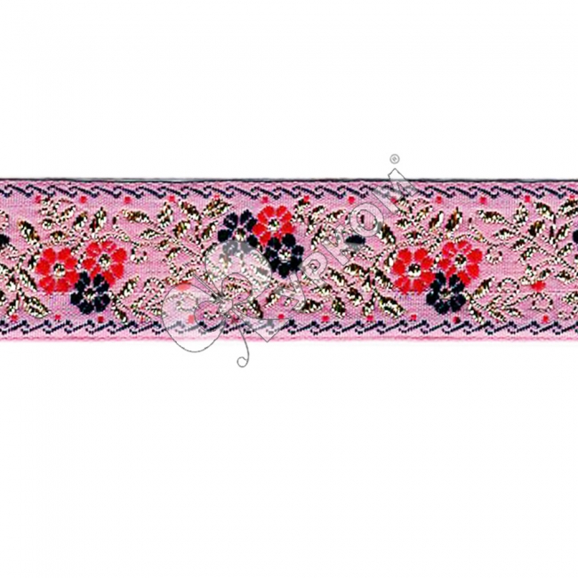 Лента жаккардовая с метанитом 25мм - розовый - (50м)