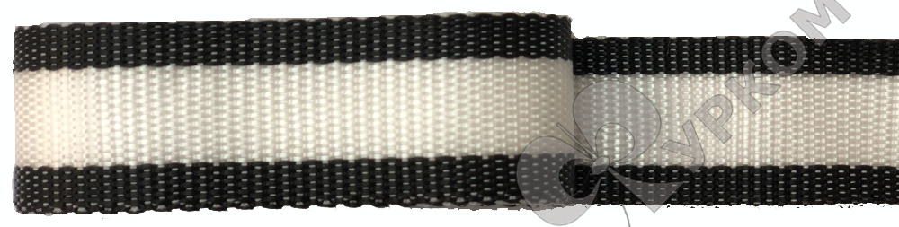 Стропа текстильная (лента ременная) - 30 мм - белый/черный - 25 м