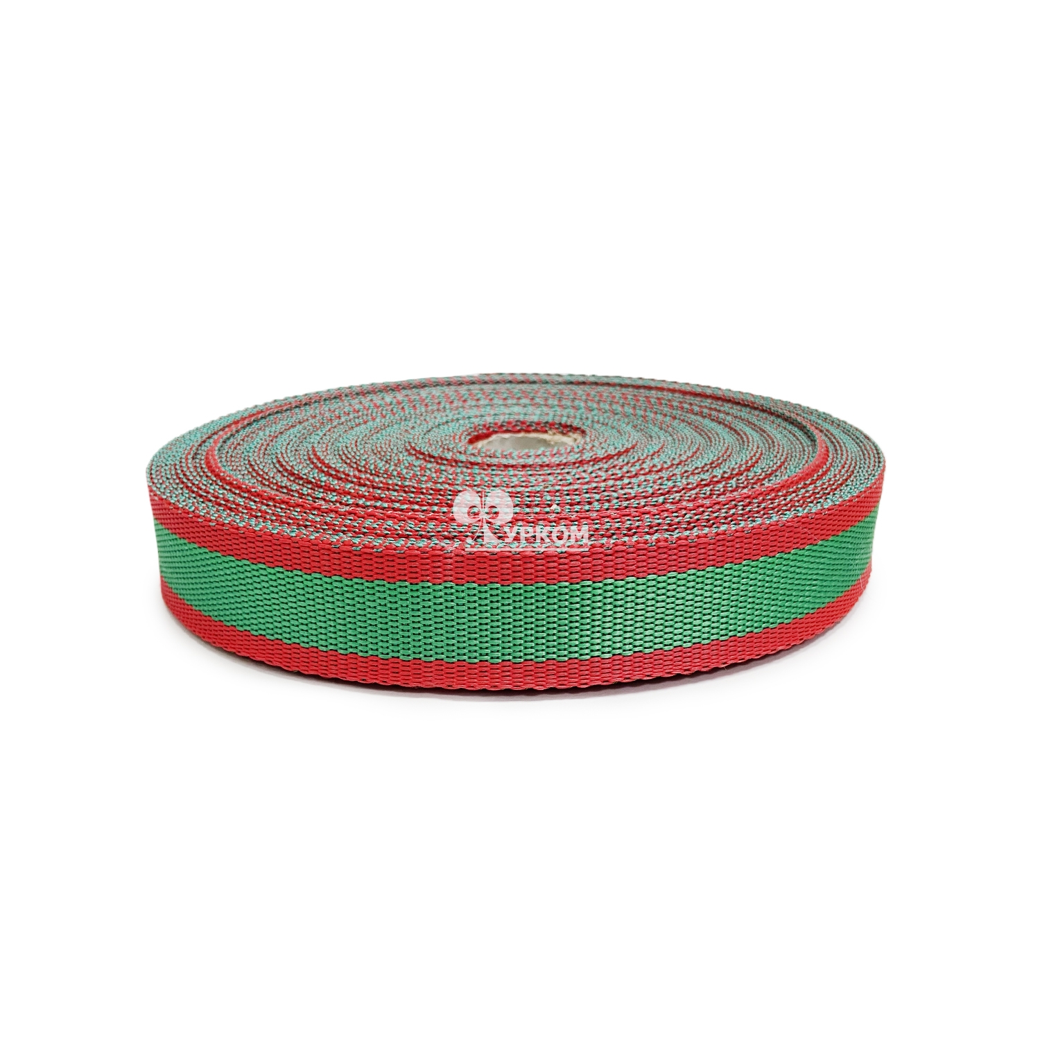 Стропа текстильная (лента ременная) - 30 мм - зеленый/красный - 25 м
