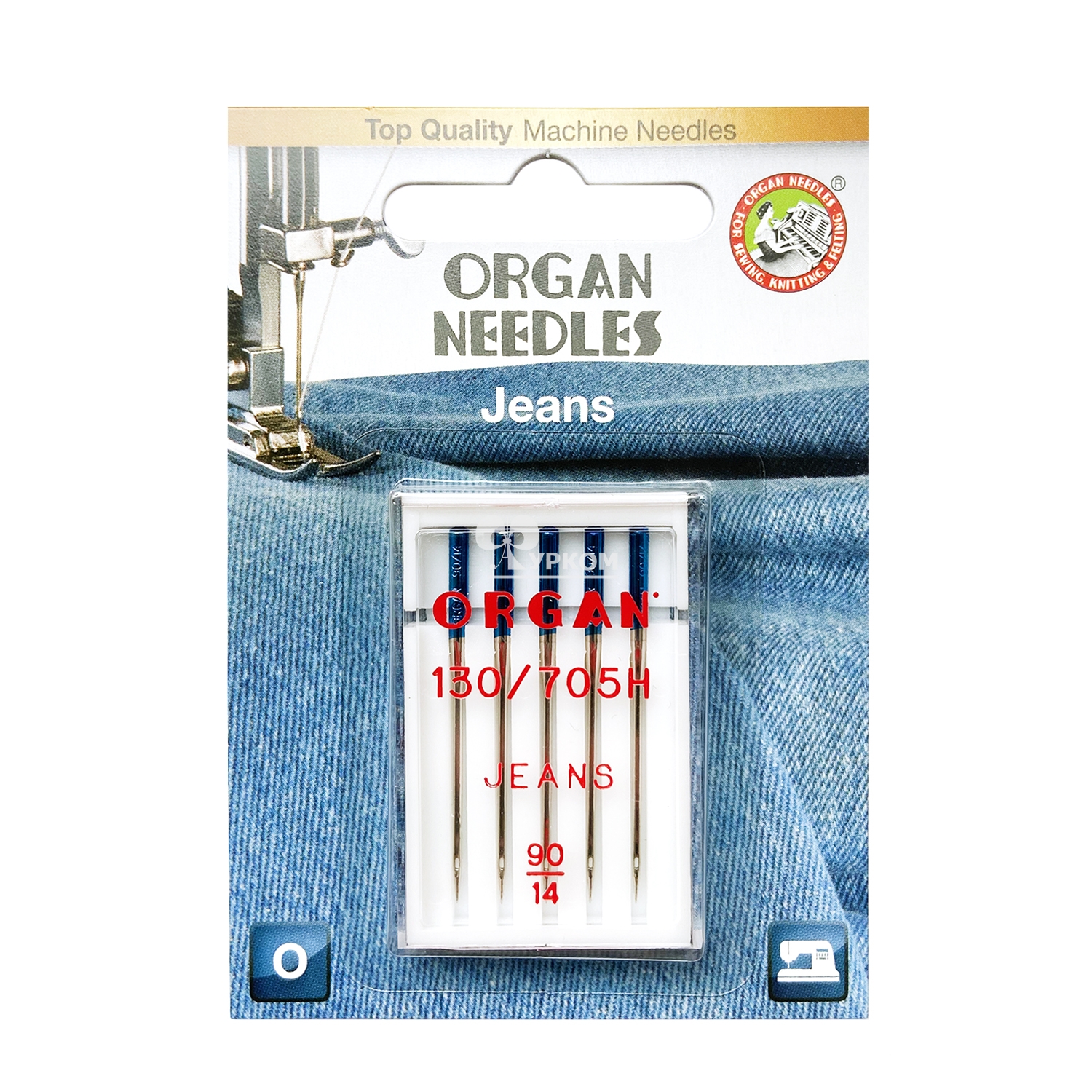 Иглы для швейных машин ORGAN джинсовые 5/90 (уп. 5шт.) 